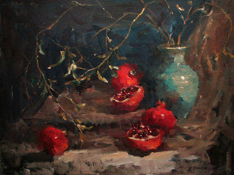 Blue vase & Pomegranates by Milly Tsai