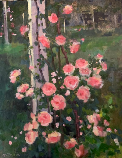 Arboretum Rose Garden, Oil fine art painting by Milly Tsai