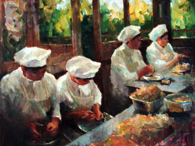 Cooking, Oil fine art painting by Milly Tsai