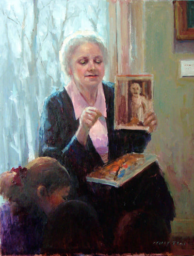 Docent at The State Russian Museum, St. Petersburg, Oil fine art painting by Milly Tsai