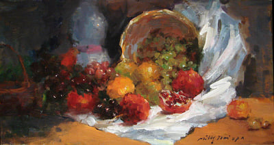 Fruits & Basket, Oil on Canvas fine art painting by Milly Tsai