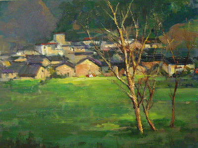 Green Field, Oil on Canvas fine art painting by Milly Tsai