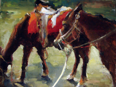 Horses, Oil on Canvas fine art painting by Milly Tsai