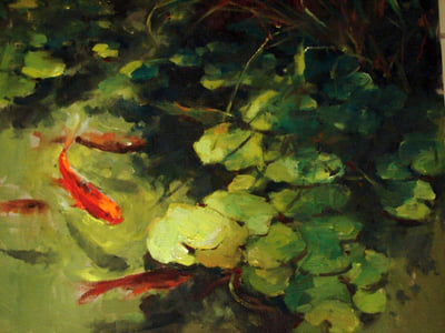 Koi Pond, Oil fine art painting by Milly Tsai