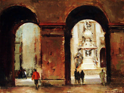 Old world Prague, Oil fine art painting by Milly Tsai