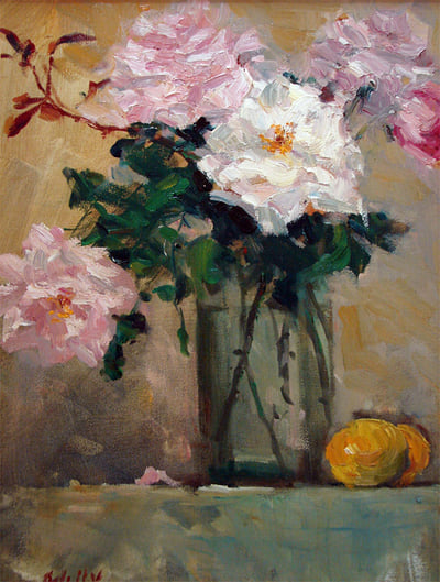 Pink Roses, Oil on Canvas fine art painting by Milly Tsai