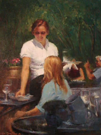 Sonoma Sidewalk Cafe, Oil on Linen fine art painting by Milly Tsai