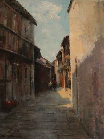 Suzhou Alley, China, Oil on Canvas fine art painting by Milly Tsai