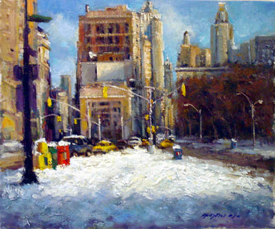 The Flatiron District, Oil on Canvas fine art painting by Milly Tsai