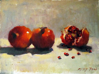 Three Pomegranates, National Oil & Acrylic Painters' Society fine art painting by Milly Tsai