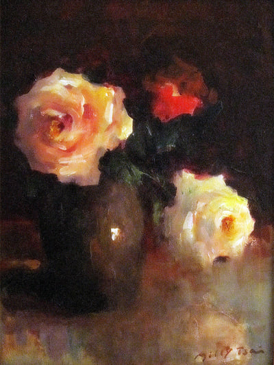 Three Roses, Oil fine art painting by Milly Tsai