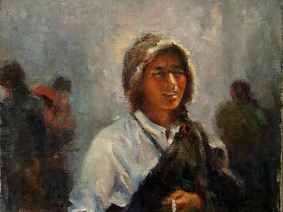 Tibetan Boy, Oil on Canvas fine art painting by Milly Tsai