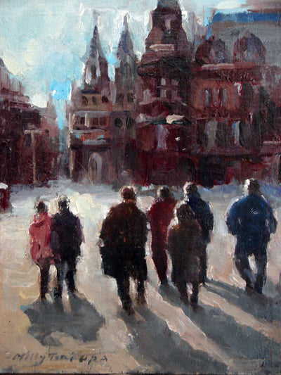 Walking in Moscow, Oil on Canvas fine art painting by Milly Tsai
