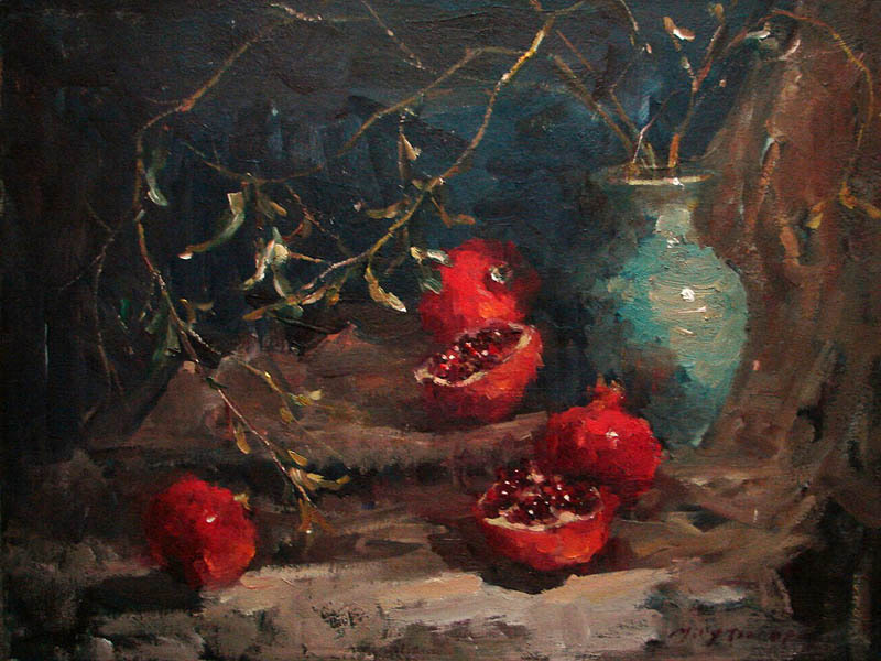 Blue vase & Pomegranates deep zoom